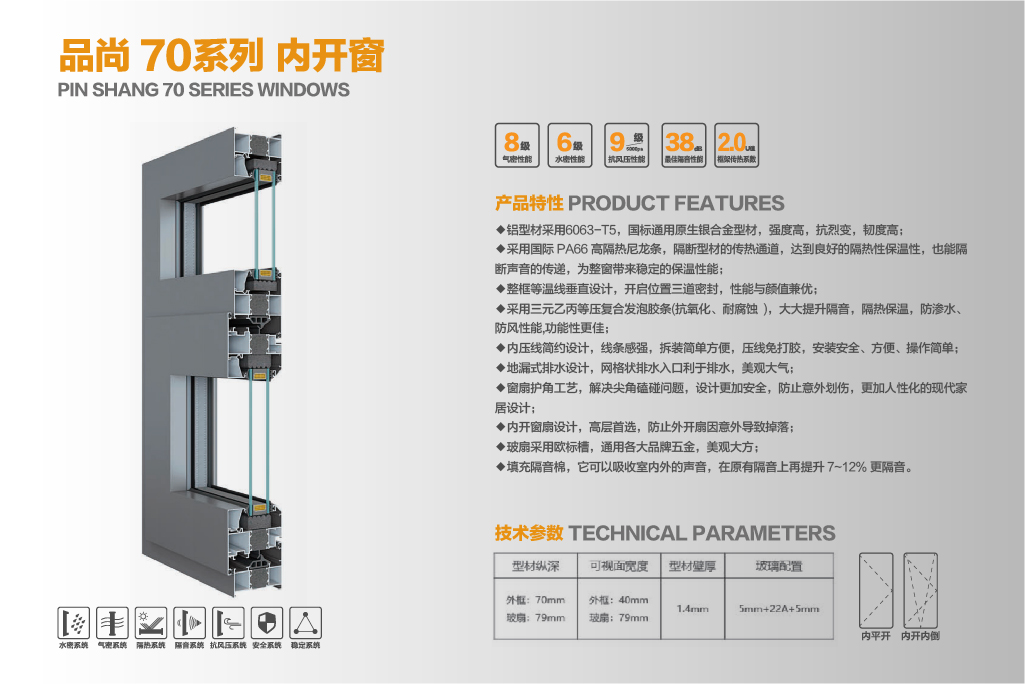 品尚70系列内开窗